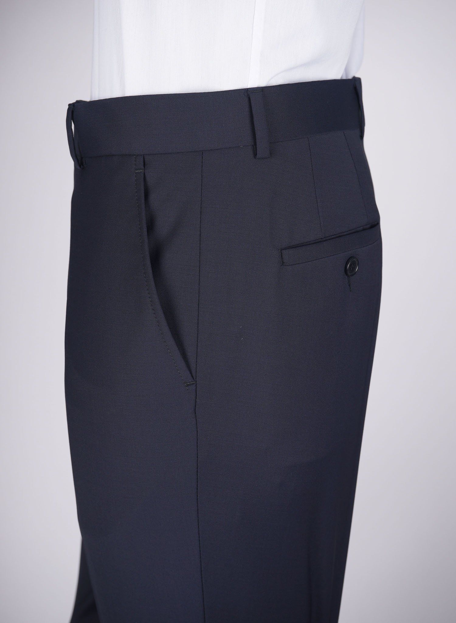 Mid-Slim Wool-Poly Plain Trousers - HerrWidman -#color_navy
