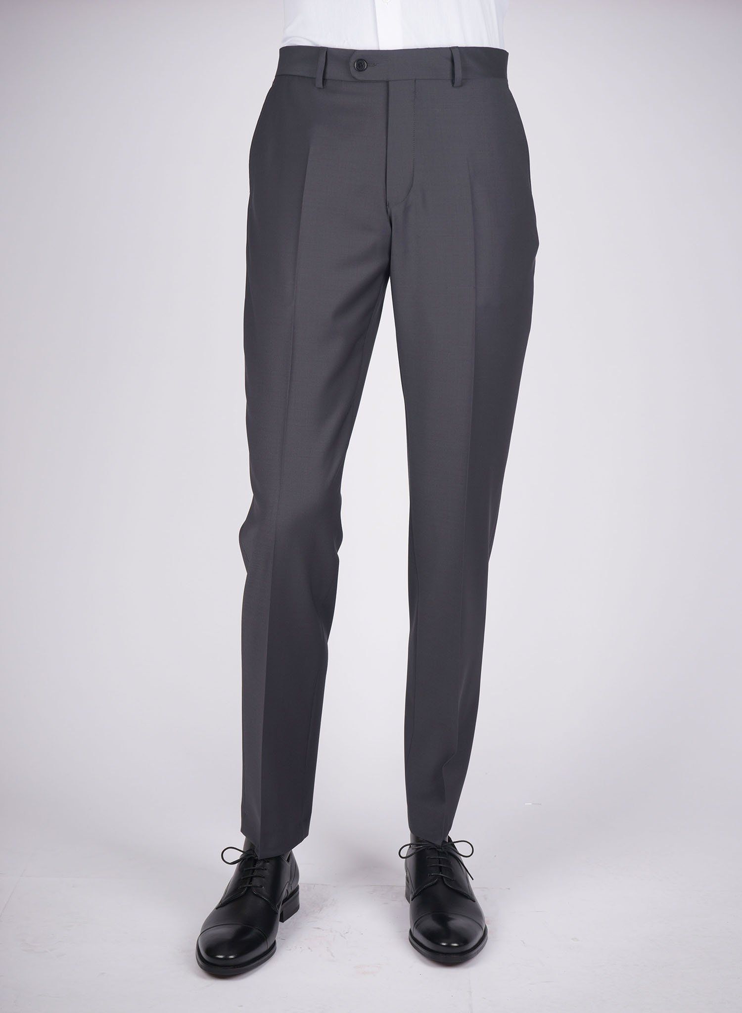 Mid-Slim Wool-Poly Plain Trousers - HerrWidman -#color_brown