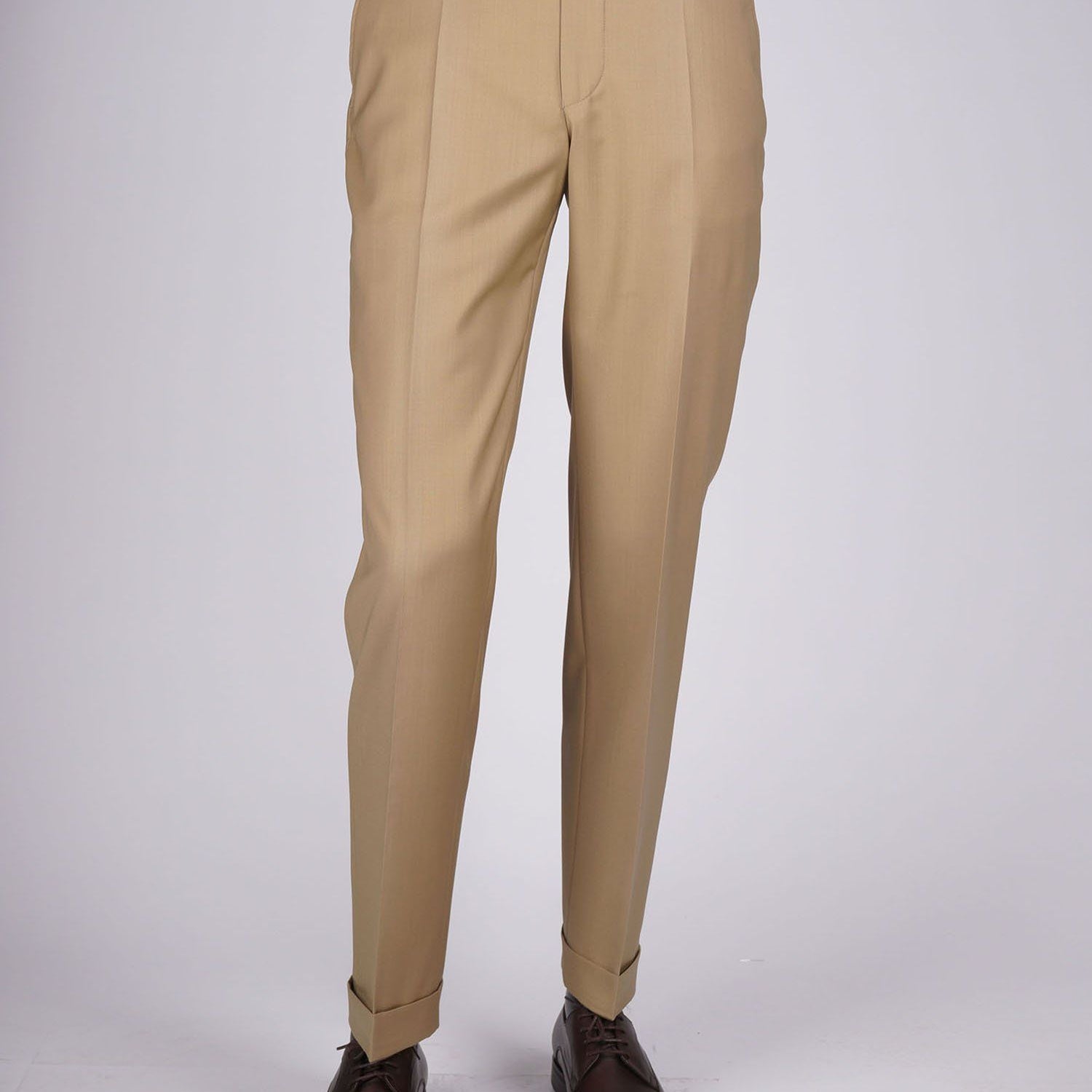 Regular Plain Trousers - HerrWidman -#color_beige