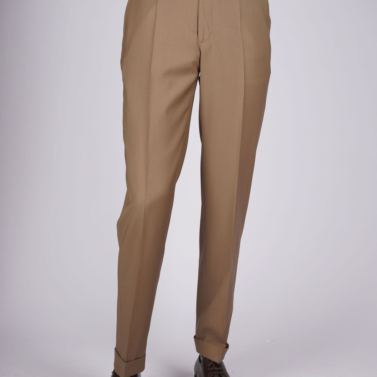 Regular Plain Trousers - HerrWidman -#color_golden-beige