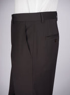 Mid-Slim Wool-Poly Plain Trousers - HerrWidman -#color_brown