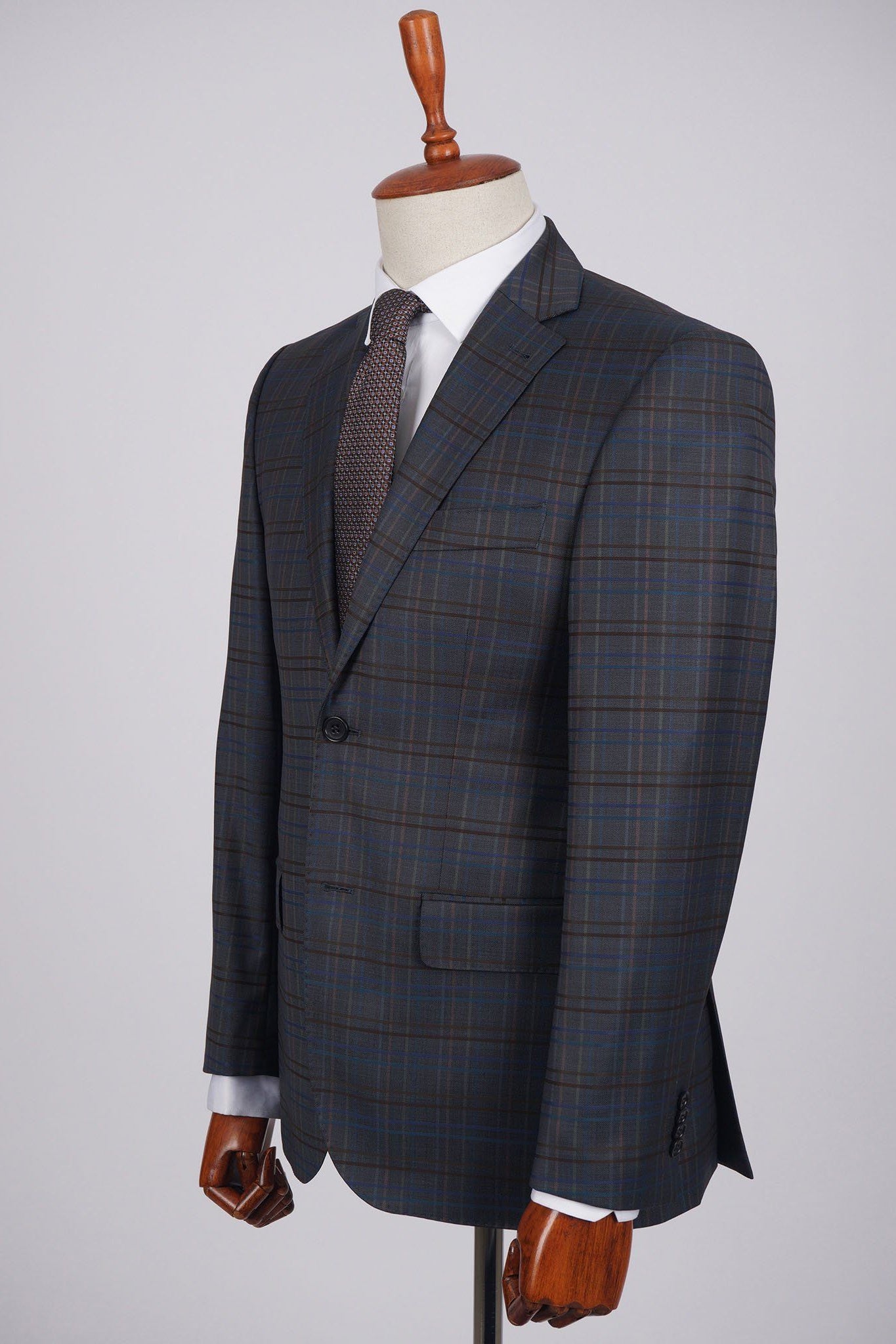Mid-Slim Two Button Wool Jacket in Checked Pattern - HerrWidman -#color_dark-navy