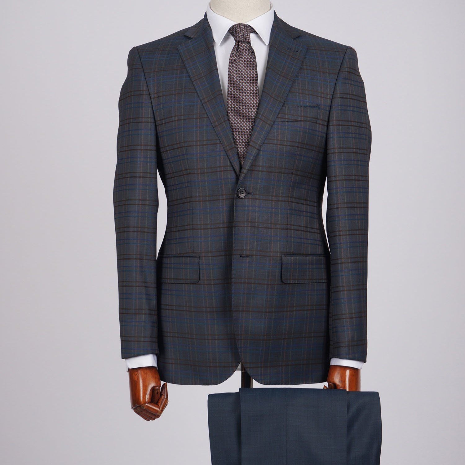 Mid-Slim Two Button Wool Jacket in Checked Pattern - HerrWidman -#color_dark-navy