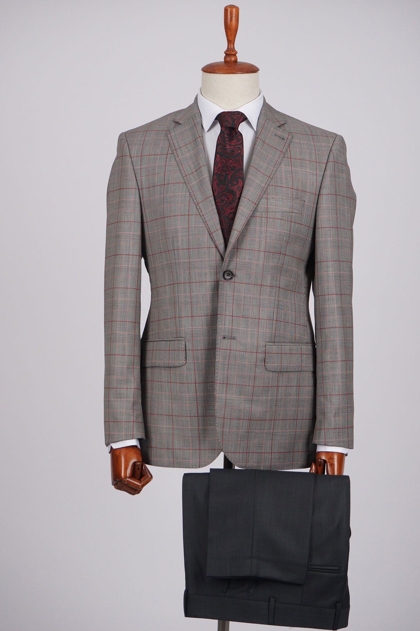 Mid-Slim Two Button Wool Jacket in Checked Pattern - HerrWidman -#color_fossil-grey