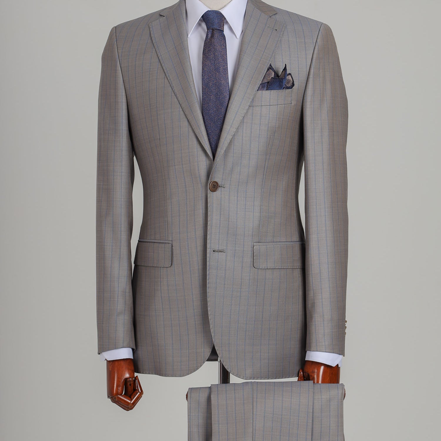 Mid-Slim Two Button Wool Suit in Stripe Pattern