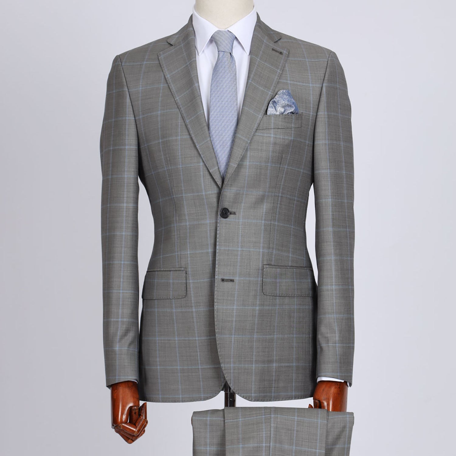 Mid-Slim Two Button Wool Suit in Checked Pattern