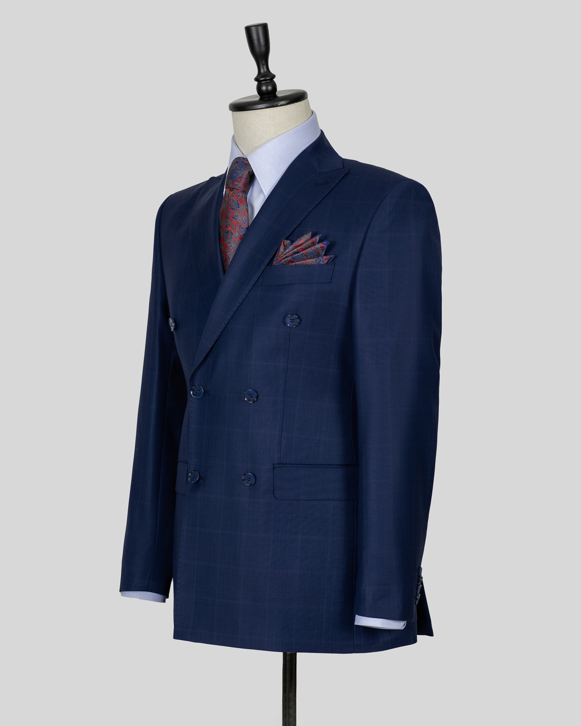 Navy Double Breasted Checked Wool Suit – HerrWidman