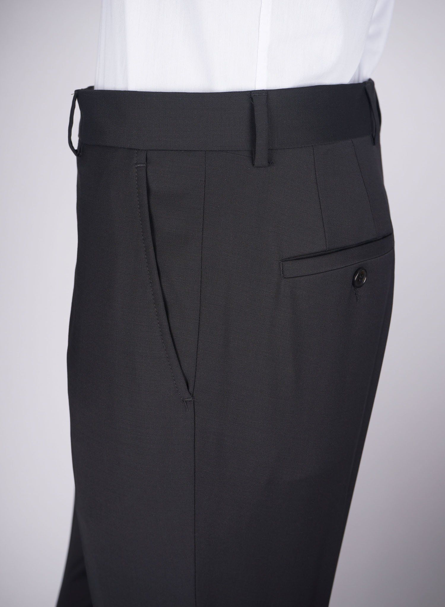 Mid-Slim Wool-Poly Plain Trousers - HerrWidman -#color_black