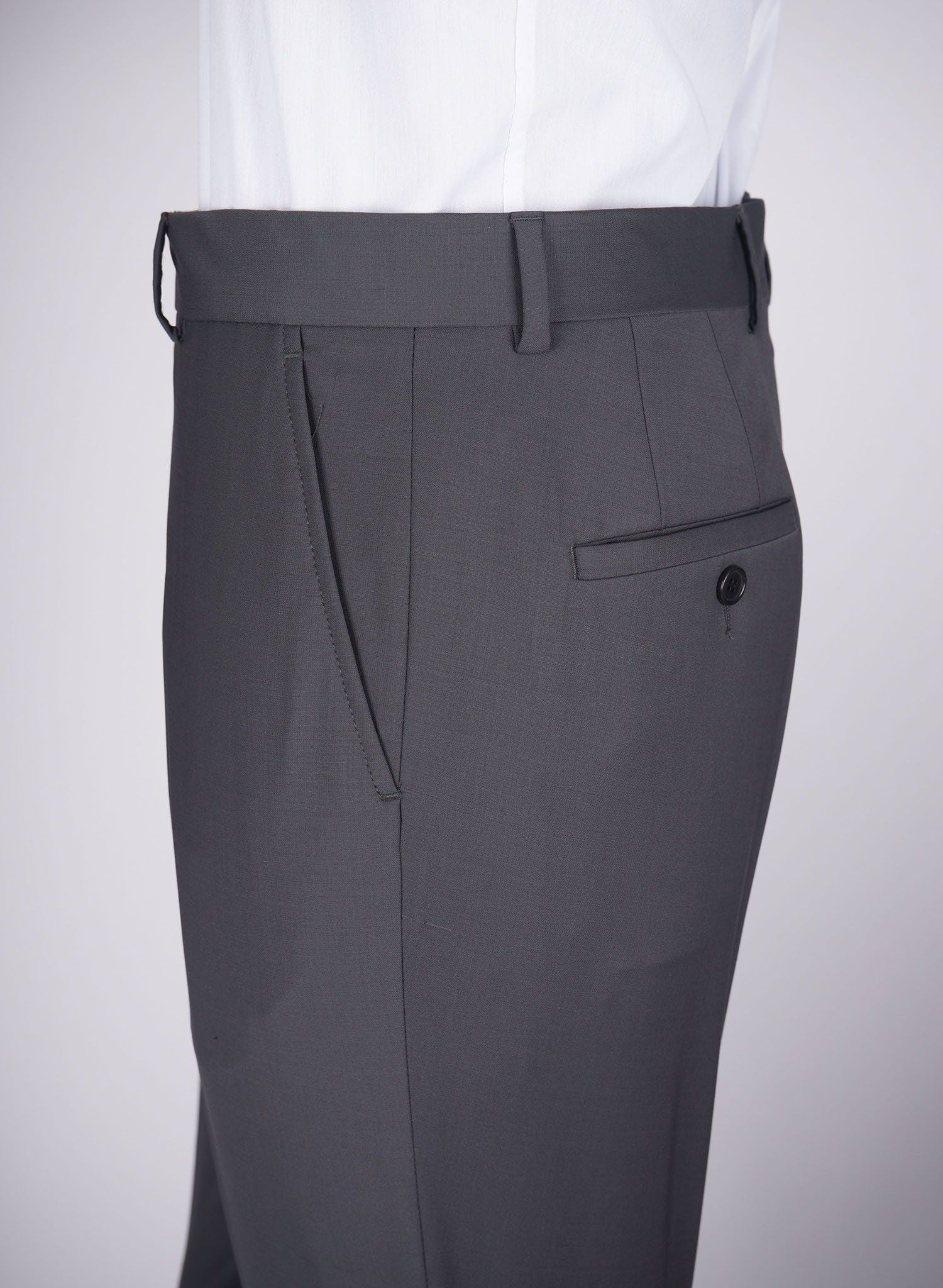 Mid-Slim Wool-Poly Plain Trousers - HerrWidman -#color_dark-gey