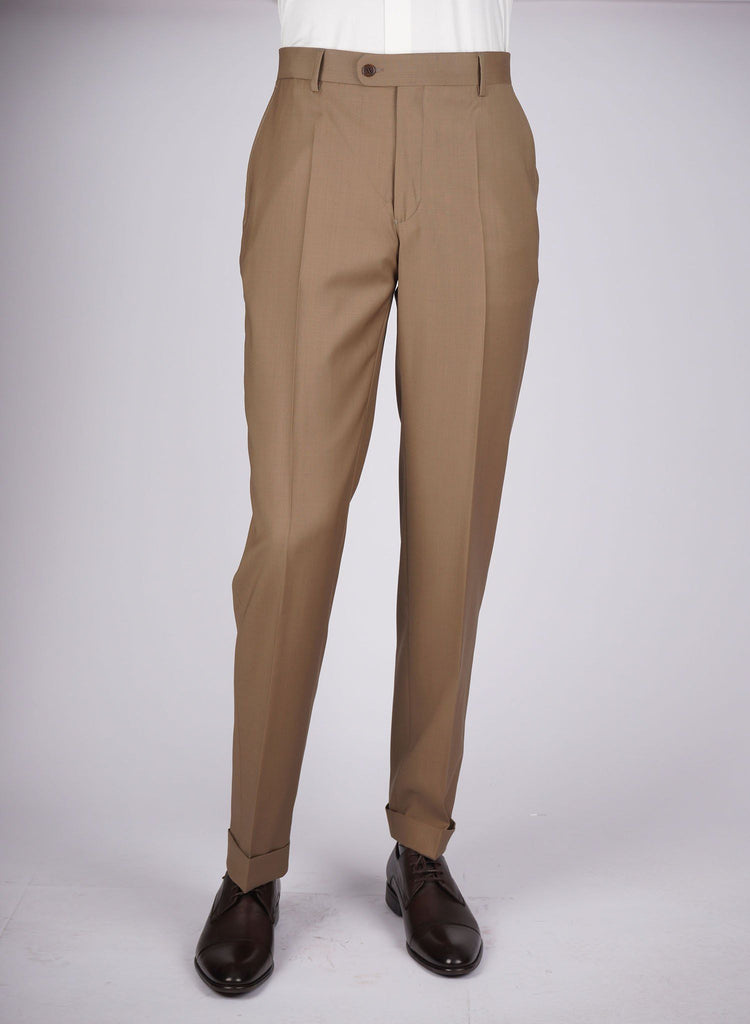 Regular Plain Trousers - HerrWidman -#color_golden-beige