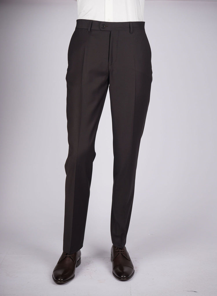 Mid-Slim Wool-Poly Plain Trousers - HerrWidman -#color_black