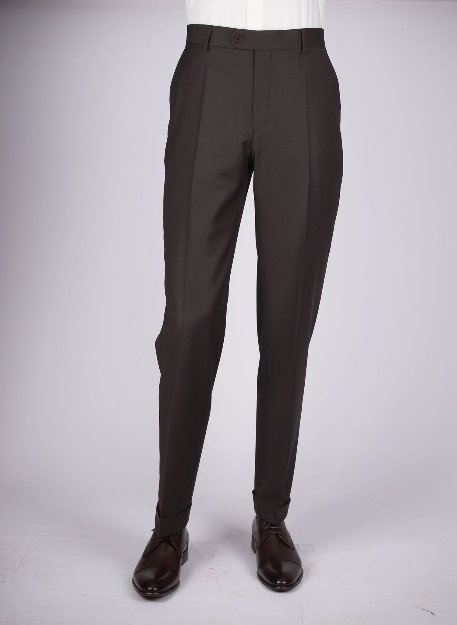 Regular Plain Trousers - HerrWidman -#color_chocolate-brown