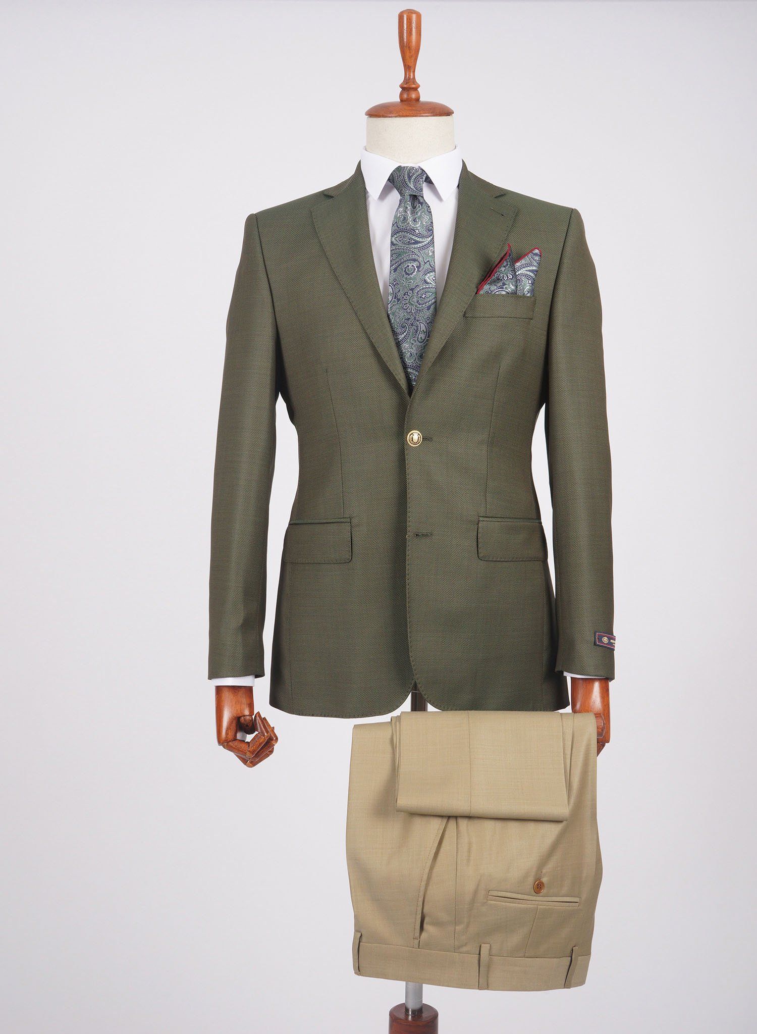 Mid-Slim Two Button Wool Jacket in Micro Pattern - HerrWidman -#color_green