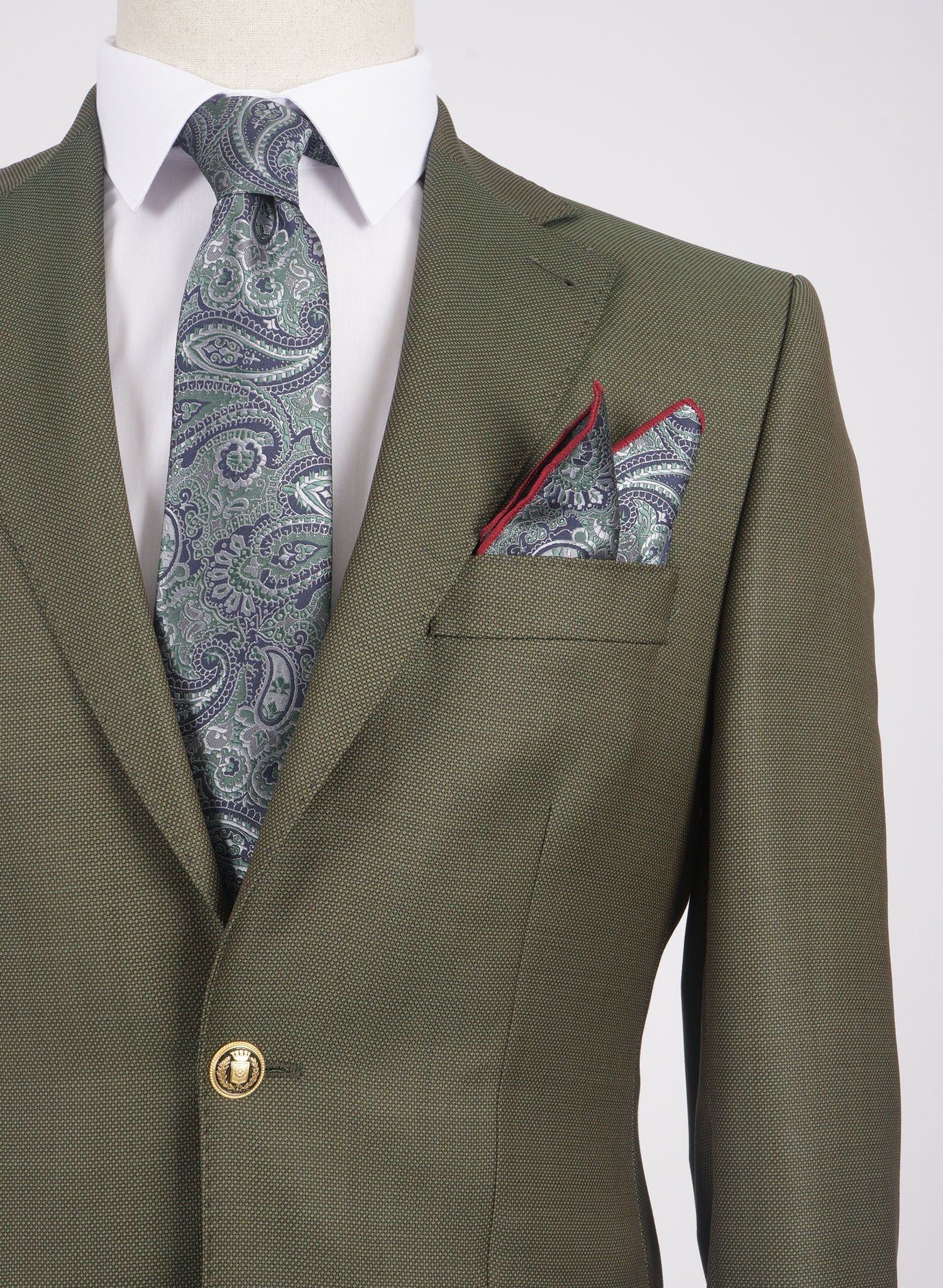Mid-Slim Two Button Wool Jacket in Micro Pattern - HerrWidman -#color_green