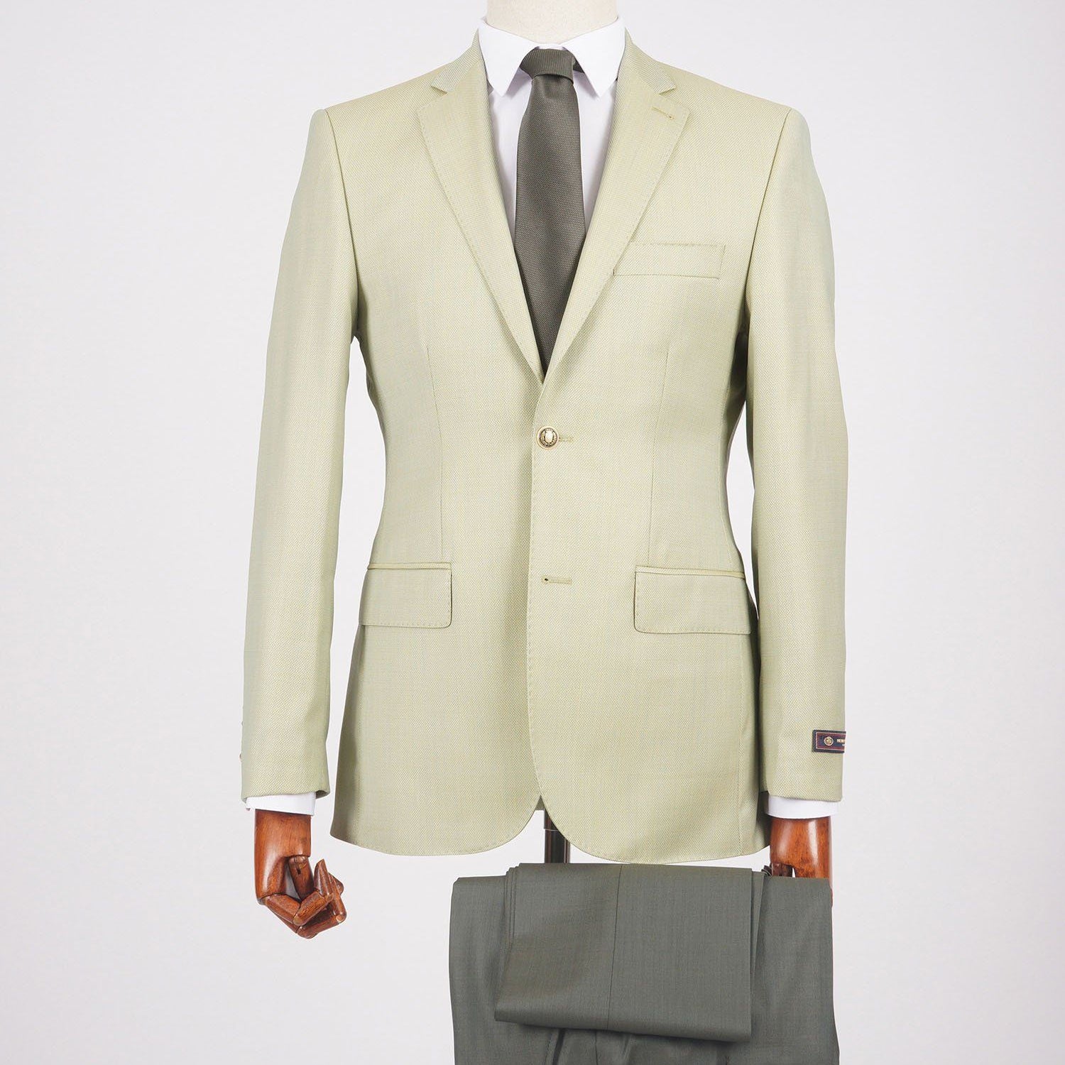 Mid-Slim Two Button Wool Jacket in Micro Pattern - HerrWidman -#color_light-green