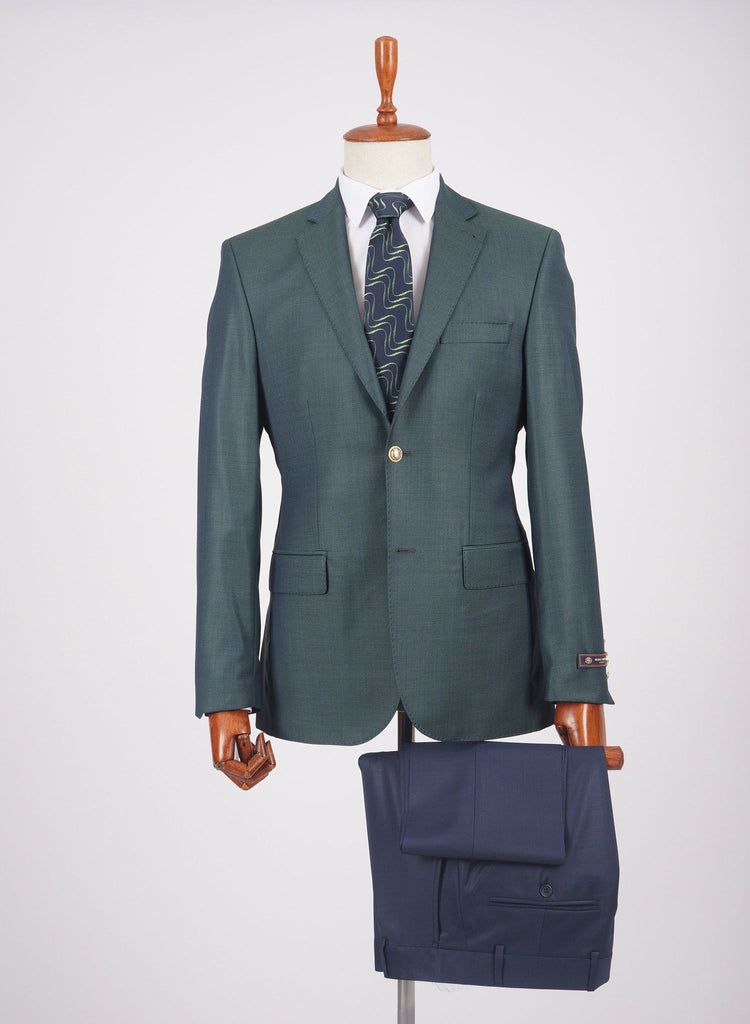 Mid-Slim Two Button Wool Jacket in Micro Pattern - HerrWidman -#color_turquoise