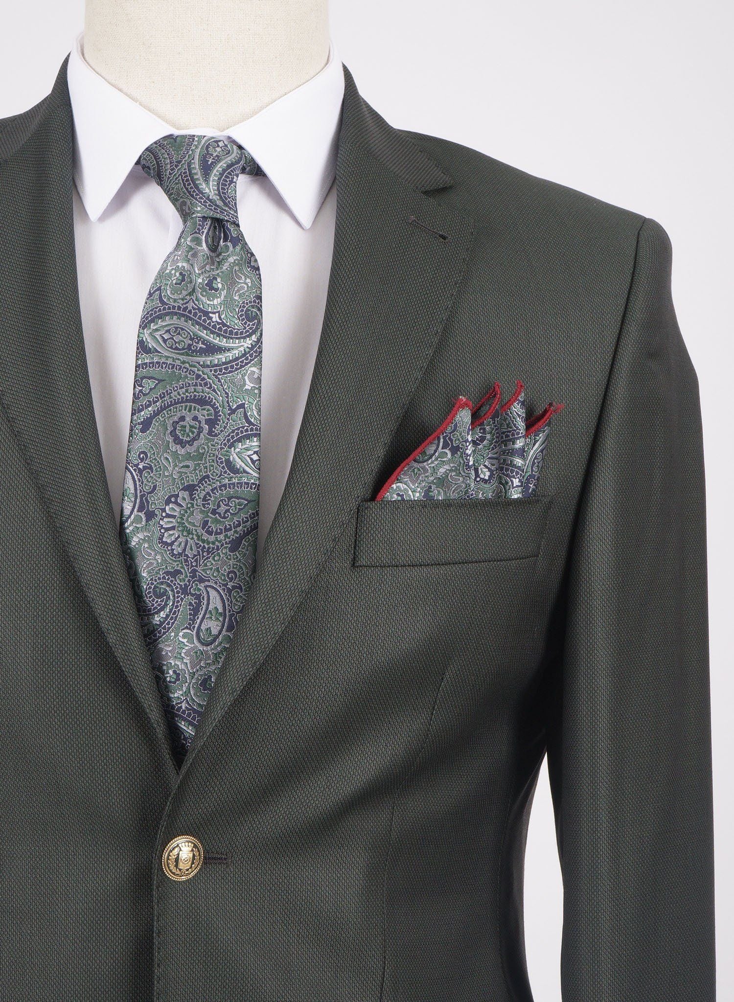 Mid-Slim Two Button Wool Jacket in Micro Pattern - HerrWidman -#color_dark-green