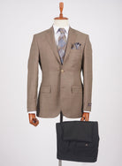 Mid-Slim Two Button Wool Jacket in Micro Pattern - HerrWidman -#color_dark-beige