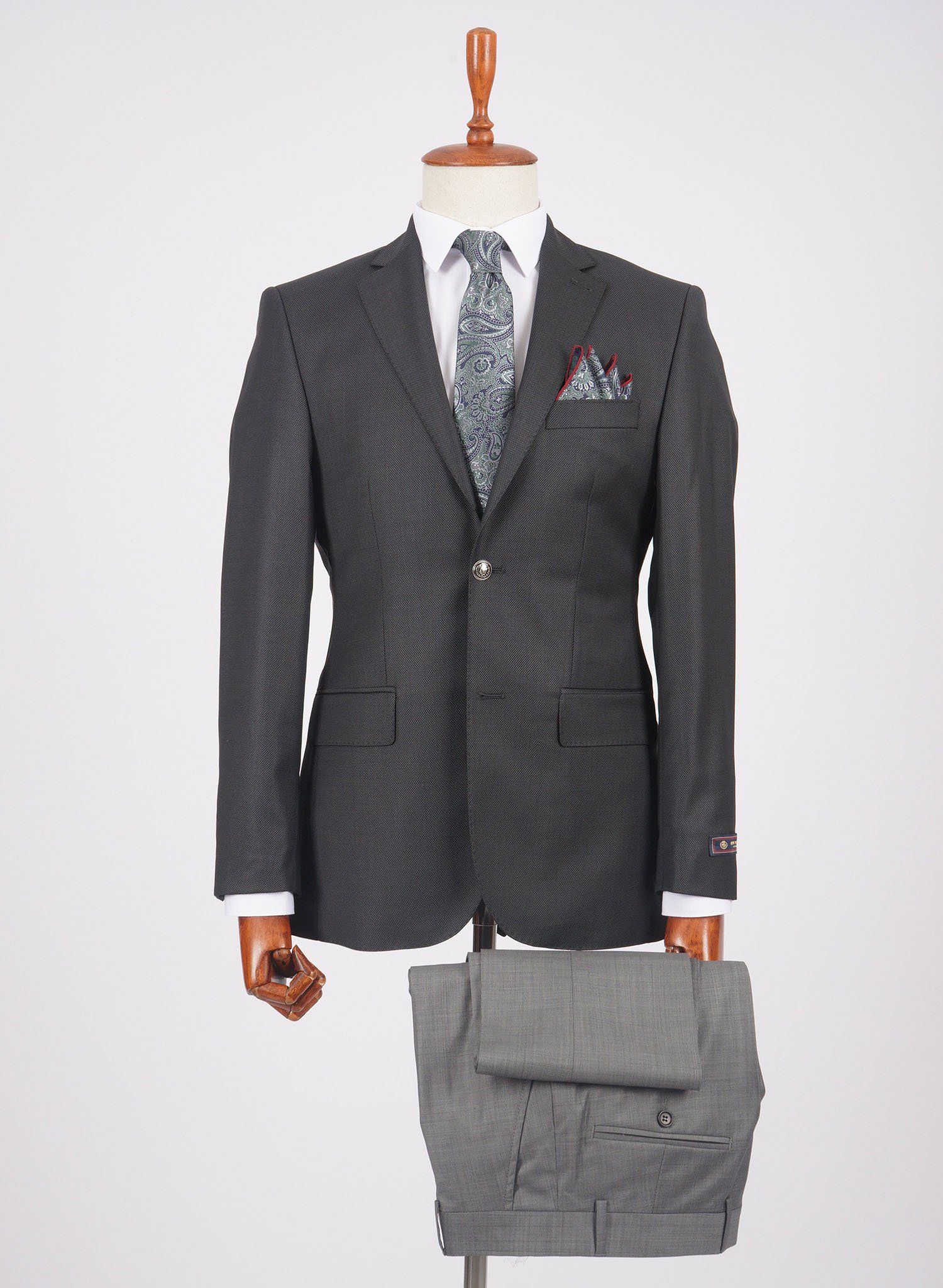 Mid-Slim Two Button Wool Jacket in Micro Pattern - HerrWidman -#color_dark-grey