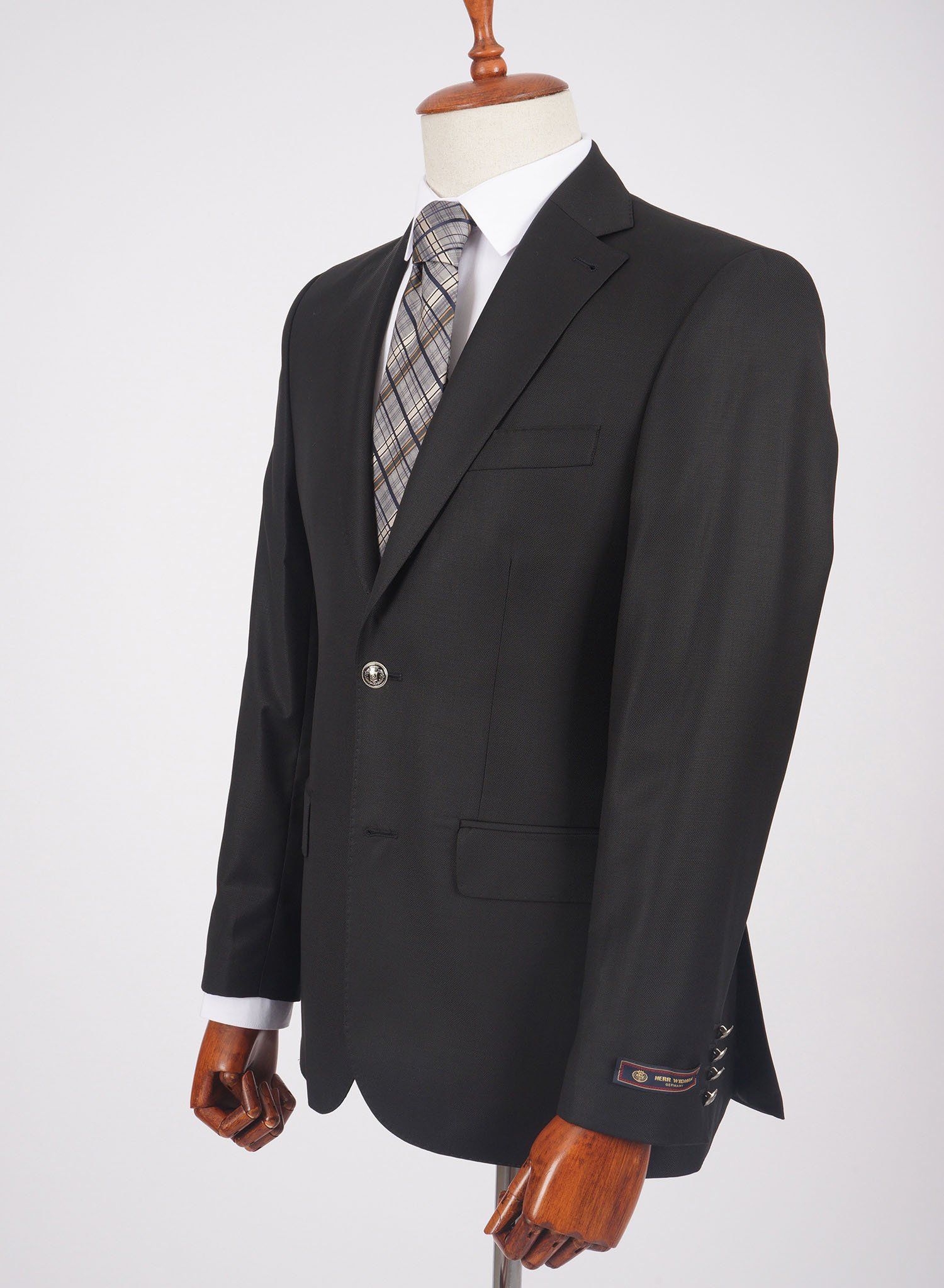 Mid-Slim Two Button Wool Jacket in Micro Pattern - HerrWidman -#color_black
