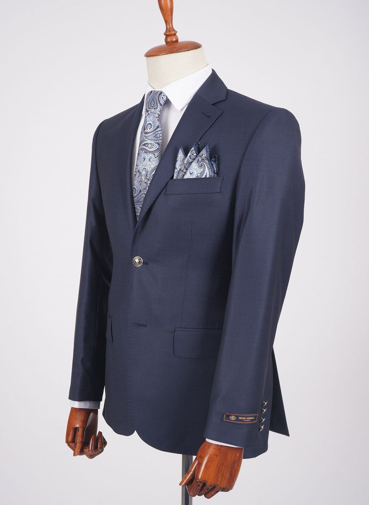Mid-Slim Two Button Wool Jacket in Micro Pattern - HerrWidman -#color_navy-2