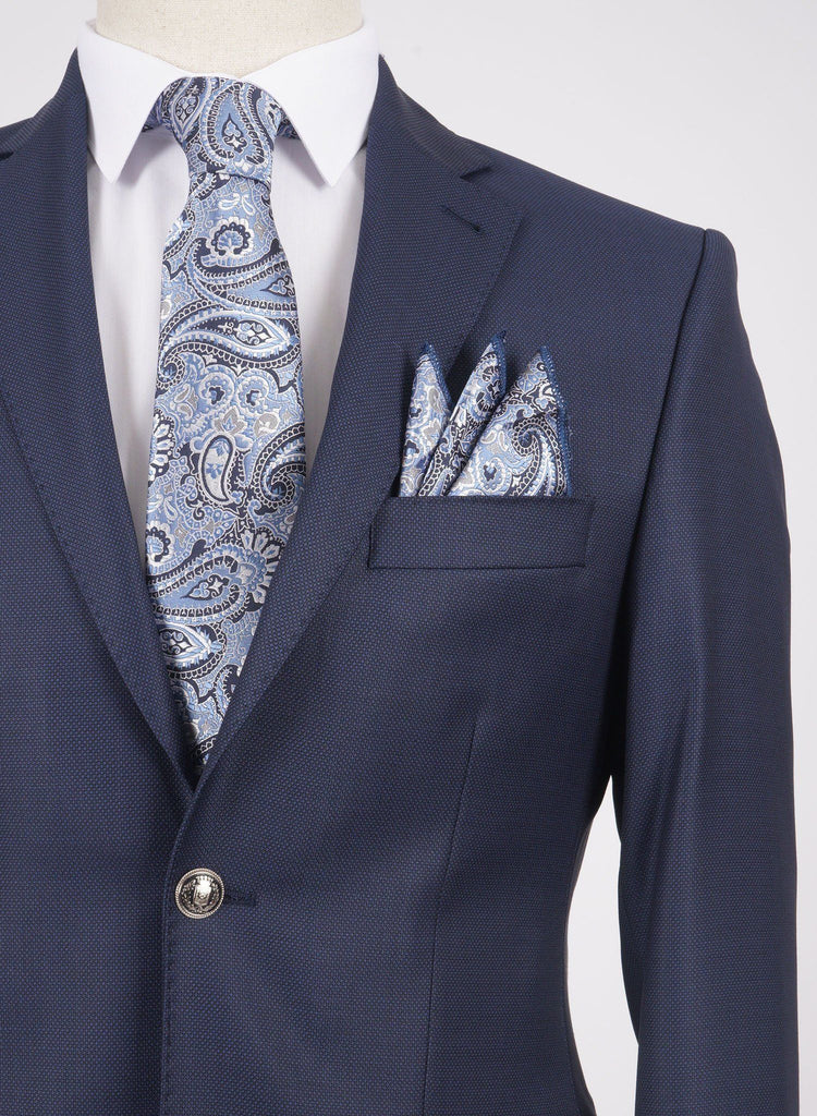 Mid-Slim Two Button Wool Jacket in Micro Pattern - HerrWidman -#color_navy-2