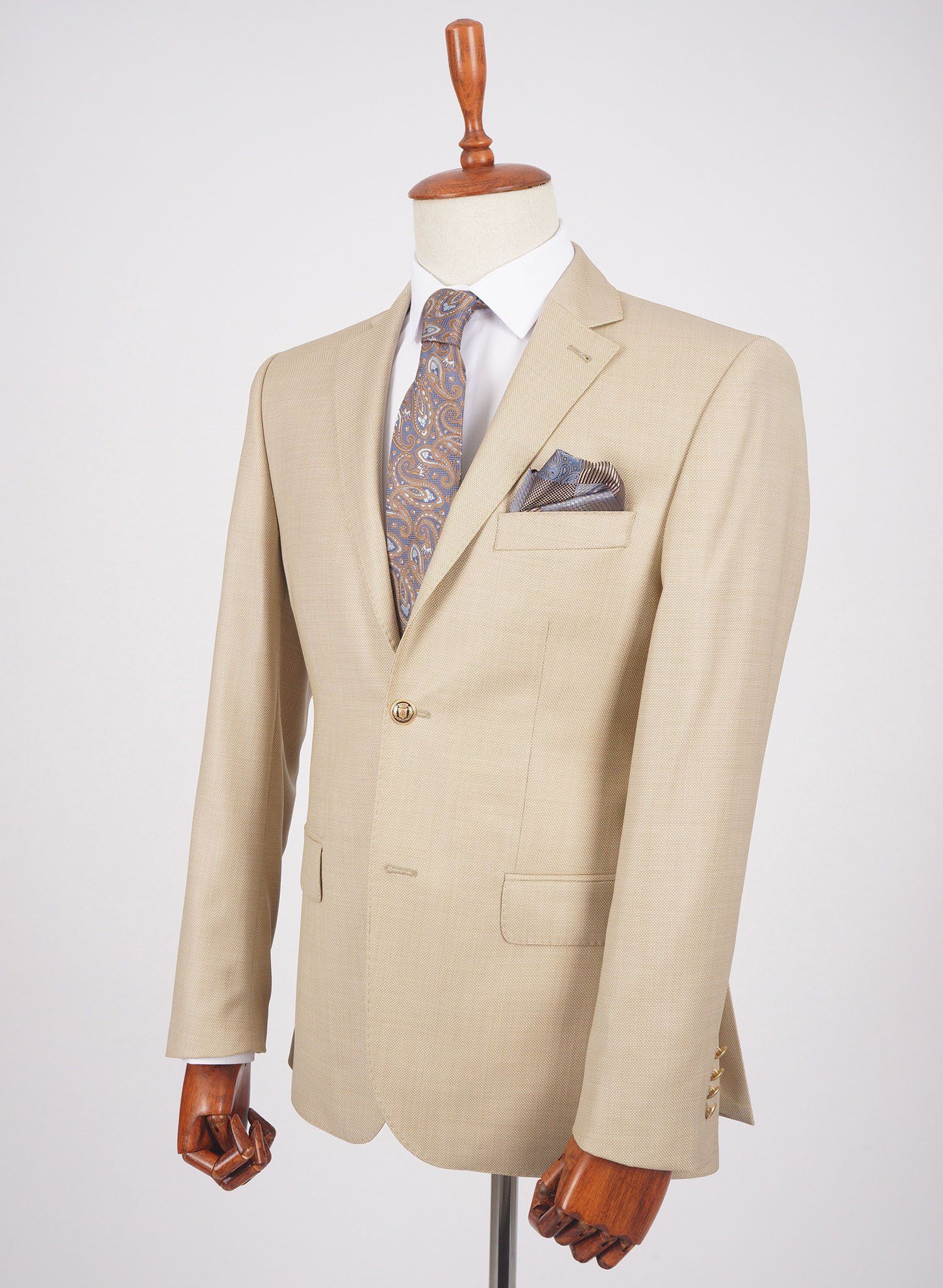 Mid-Slim Two Button Wool Jacket in Micro Pattern - HerrWidman -#color_light-beige