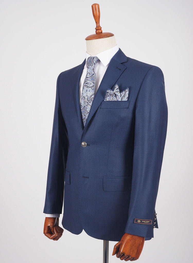 Mid-Slim Two Button Wool Jacket in Micro Pattern - HerrWidman -#color_royal-blue-2