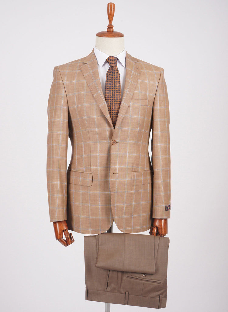 Mid-Slim Two Button Wool Jacket in Checked Pattern - HerrWidman -#color_sepia-beige