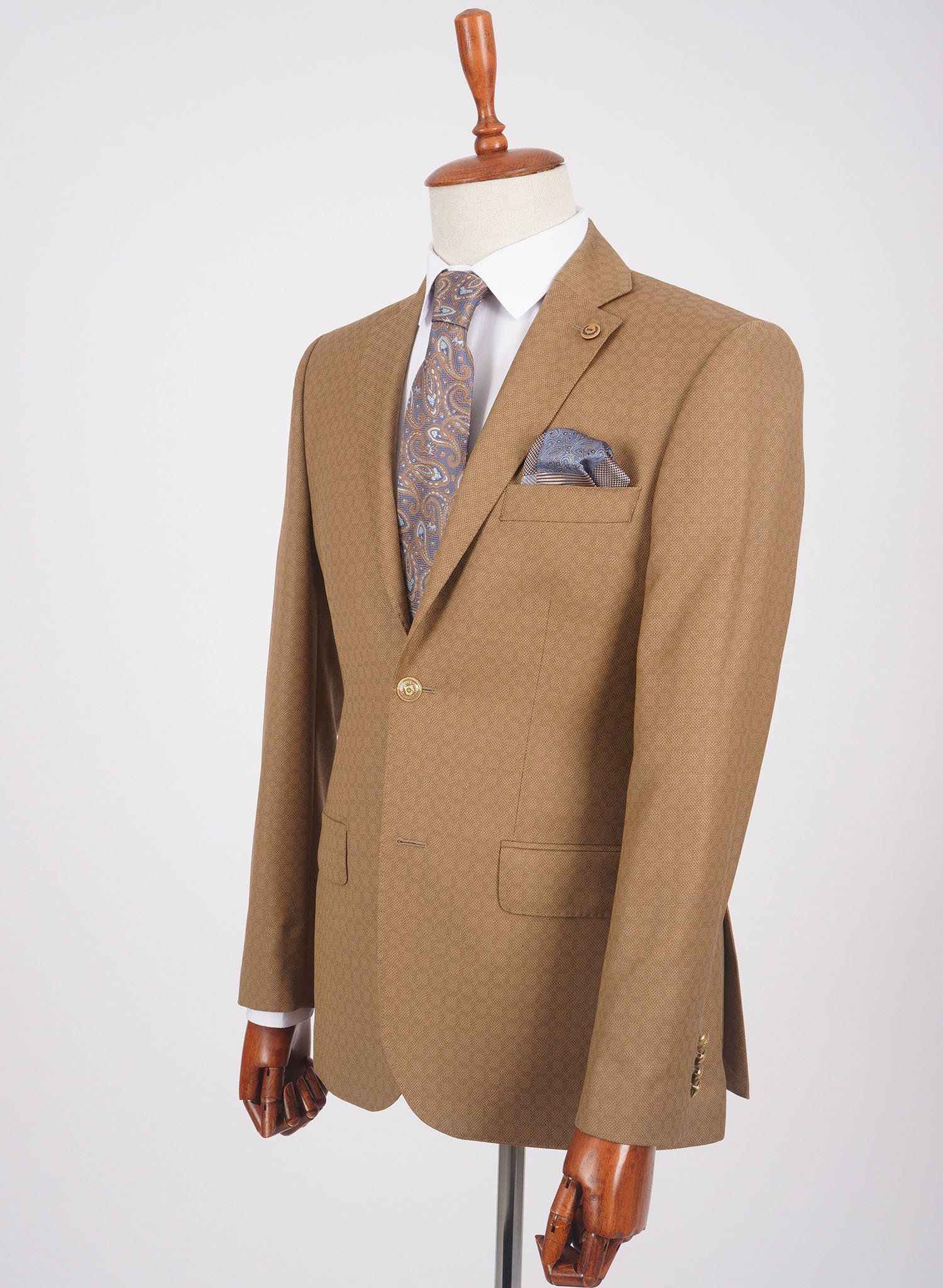 Mid-Slim Two Button Wool Jacket in Micro Pattern - HerrWidman -#color_light-brown