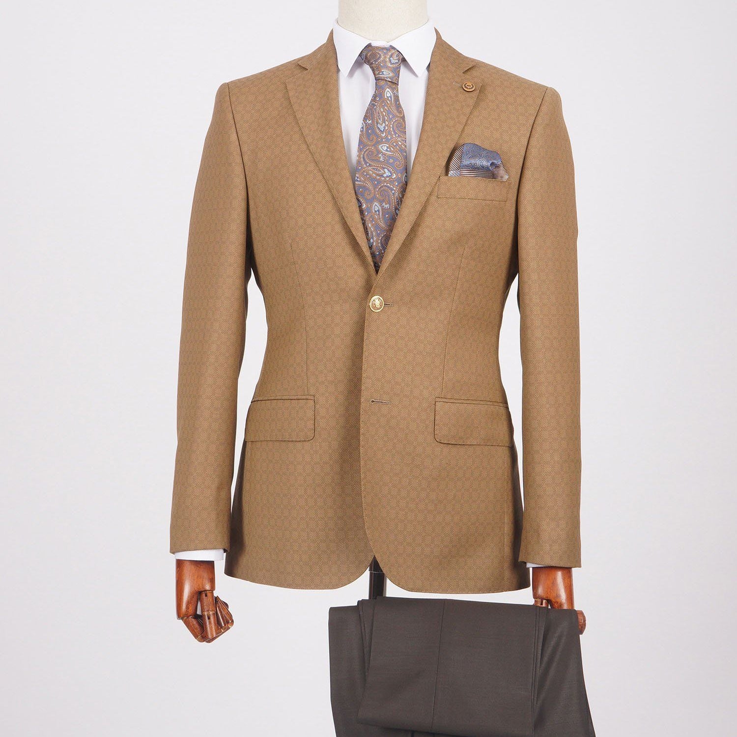 Mid-Slim Two Button Wool Jacket in Micro Pattern - HerrWidman -#color_light-brown