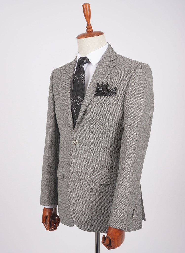 Mid-Slim Two Button Wool Jacket in Micro Pattern - HerrWidman -#color_grey