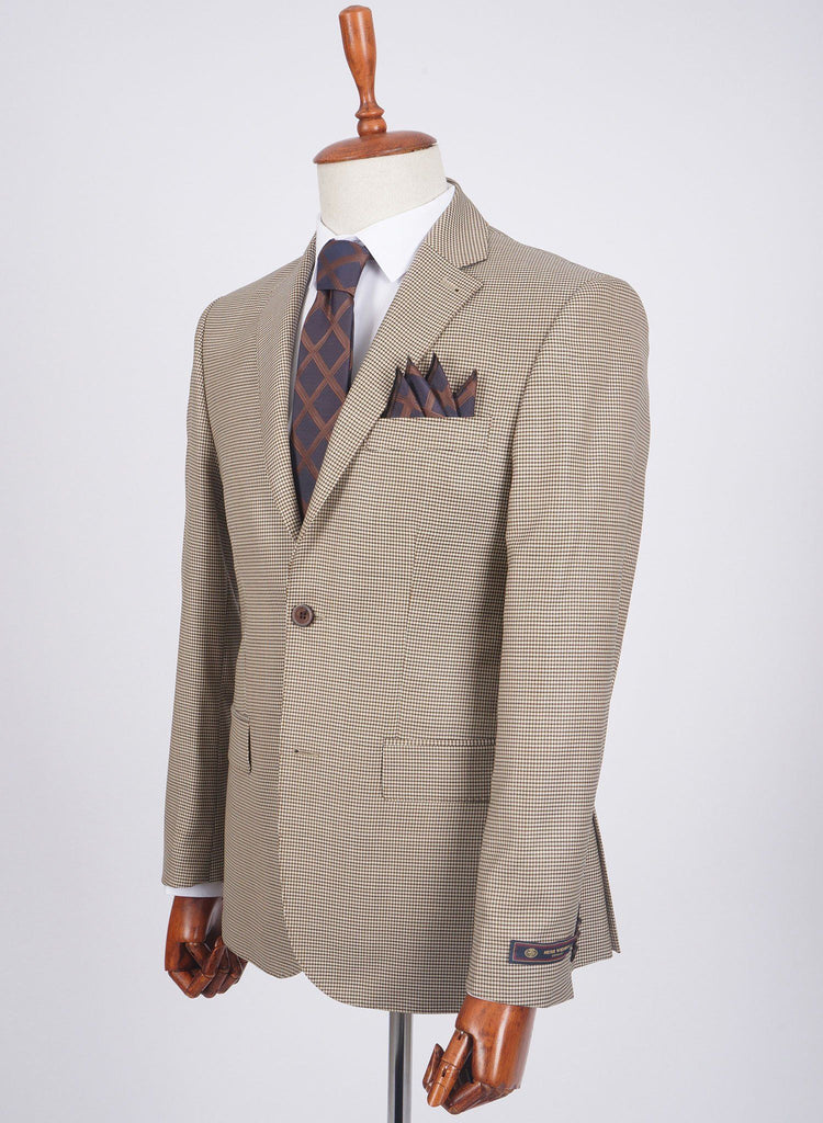 Mid-Slim Two Button Wool Jacket in Micro Pattern - HerrWidman -#color_beige
