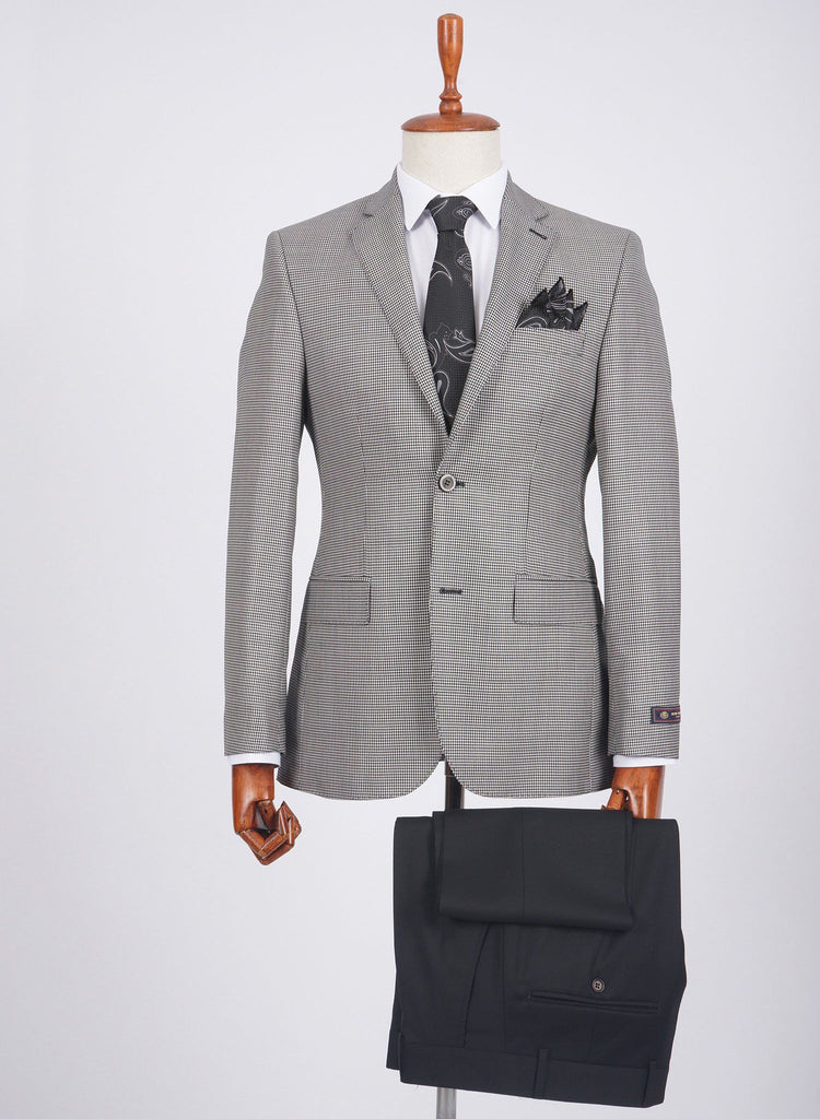 Mid-Slim Two Button Wool Jacket in Micro Pattern - HerrWidman -#color_white-black