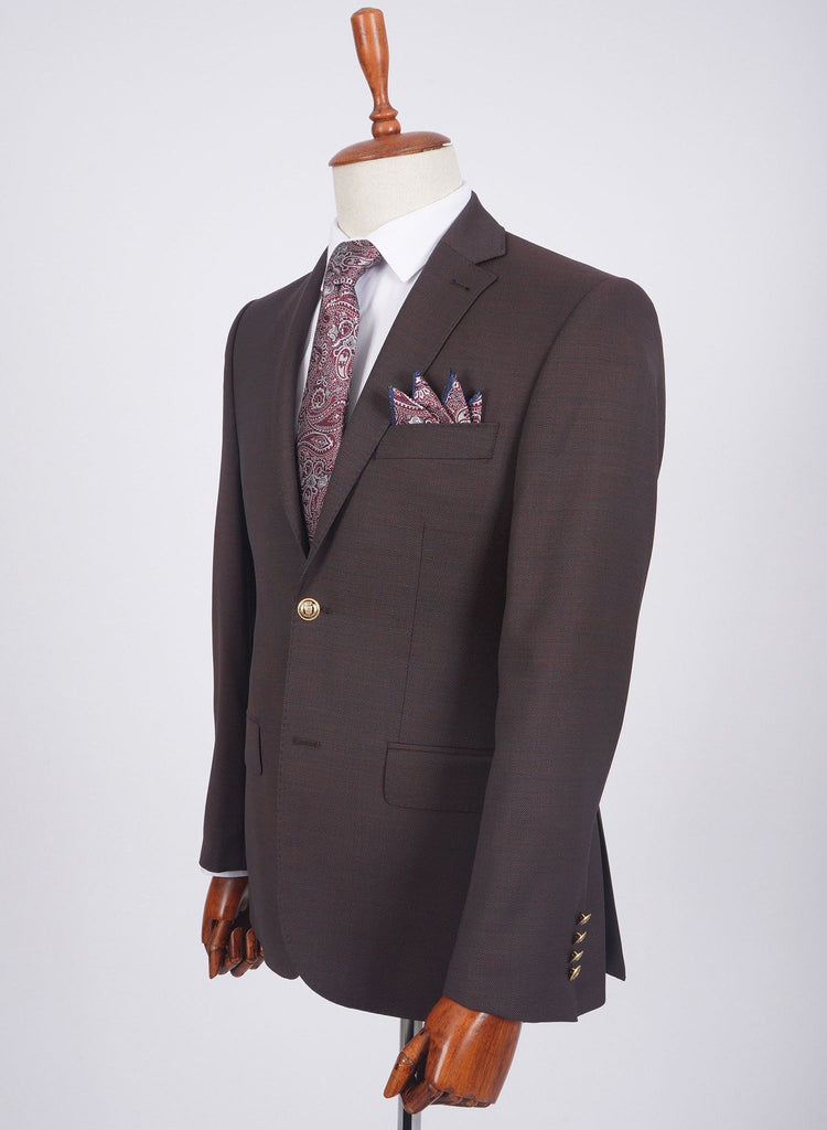 Mid-Slim Two Button Wool Jacket in Micro Pattern - HerrWidman -#color_maroon
