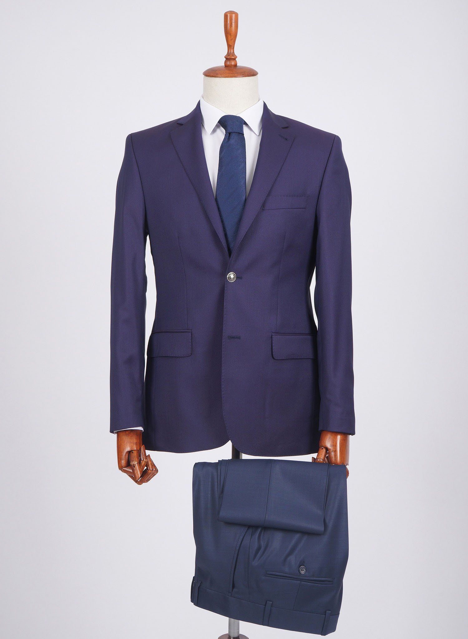 Mid-Slim Two Button Wool Jacket in Micro Pattern - HerrWidman -#color_royal-blue