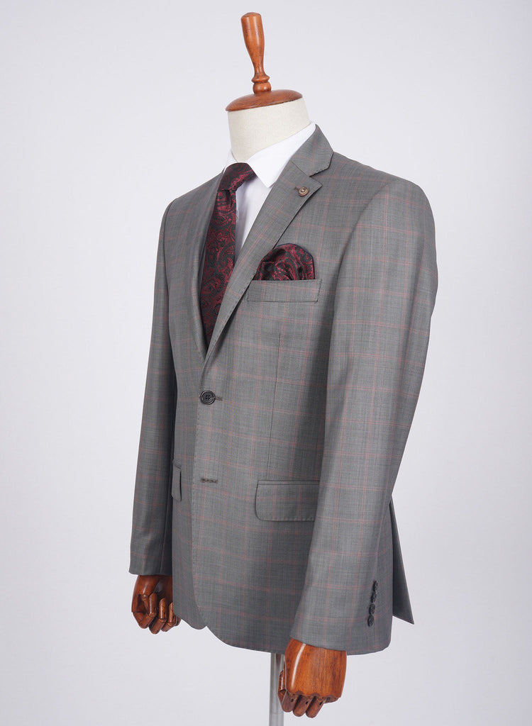 Mid-Slim Two Button Wool Jacket in Checked Pattern - HerrWidman -#color_ash-grey