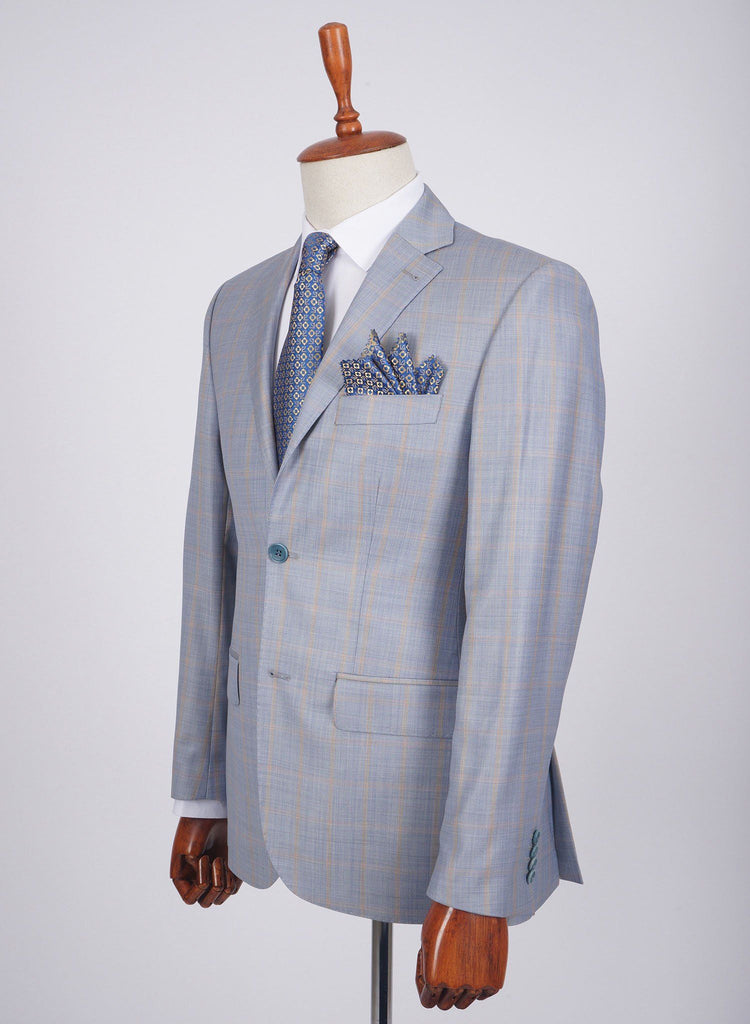 Mid-Slim Two Button Wool Jacket in Checked Pattern - HerrWidman -#color_light-blue