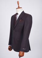 Mid-Slim Two Button Peak Lapel Wool Jacket in Micro Pattern - HerrWidman -#color_maroon