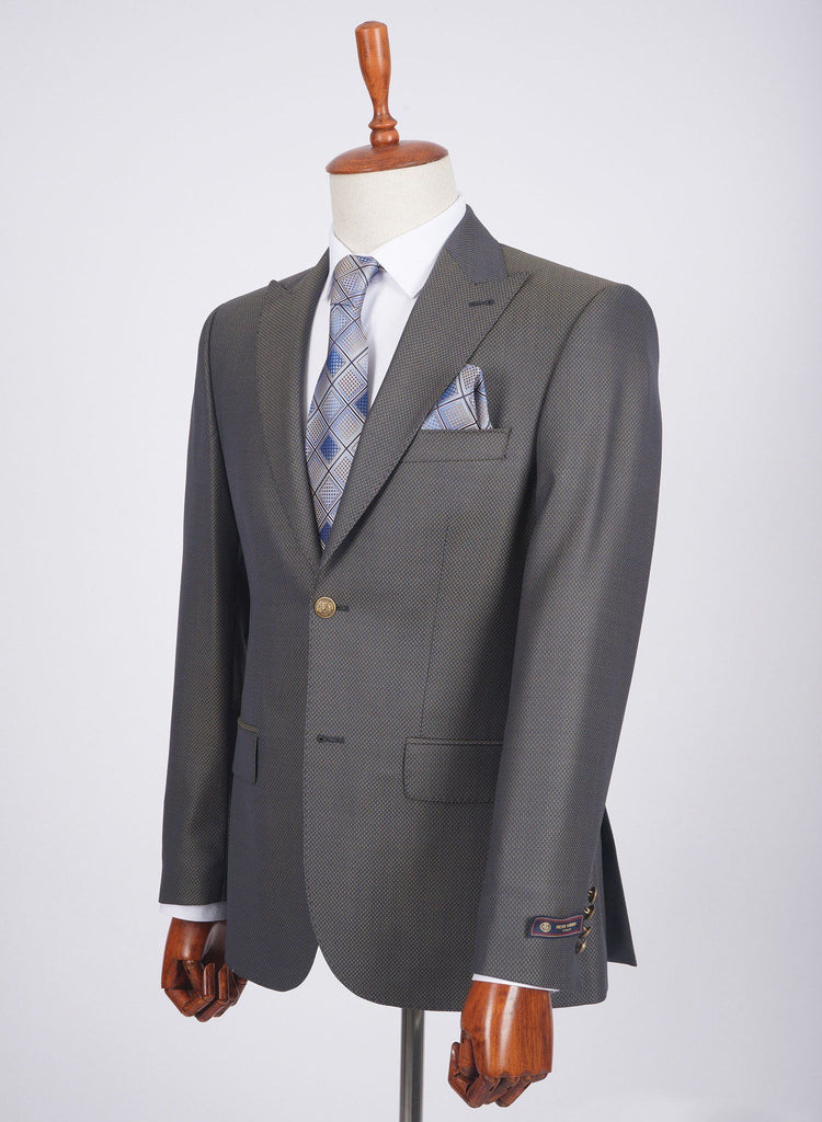 Mid-Slim Two Button Peak Lapel Wool Jacket in Micro Pattern - HerrWidman -#color_grey