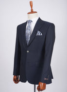 Mid-Slim Two Button Peak Lapel Wool Jacket in Micro Pattern - HerrWidman -#color_navy