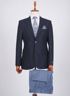 Mid-Slim Two Button Peak Lapel Wool Jacket in Micro Pattern - HerrWidman -#color_navy