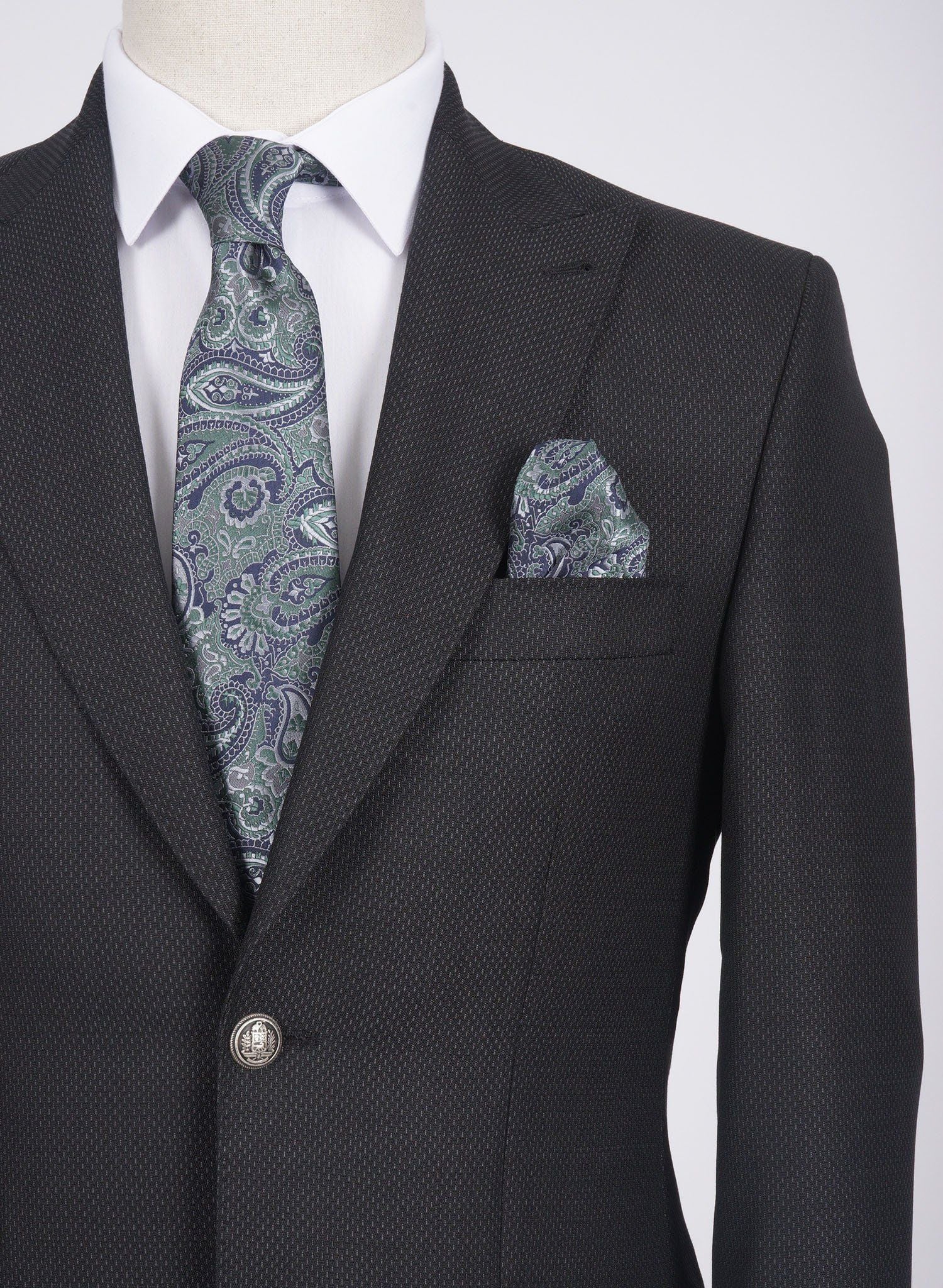 Mid-Slim Two Button Peak Lapel Wool Jacket in Micro Pattern - HerrWidman -#color_dark-grey