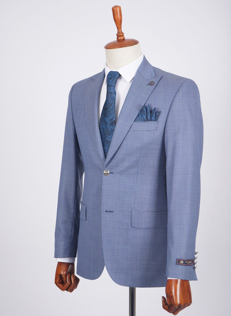Mid-Slim Two Button Peak Lapel Wool Jacket in Micro Pattern - HerrWidman -#color_blue