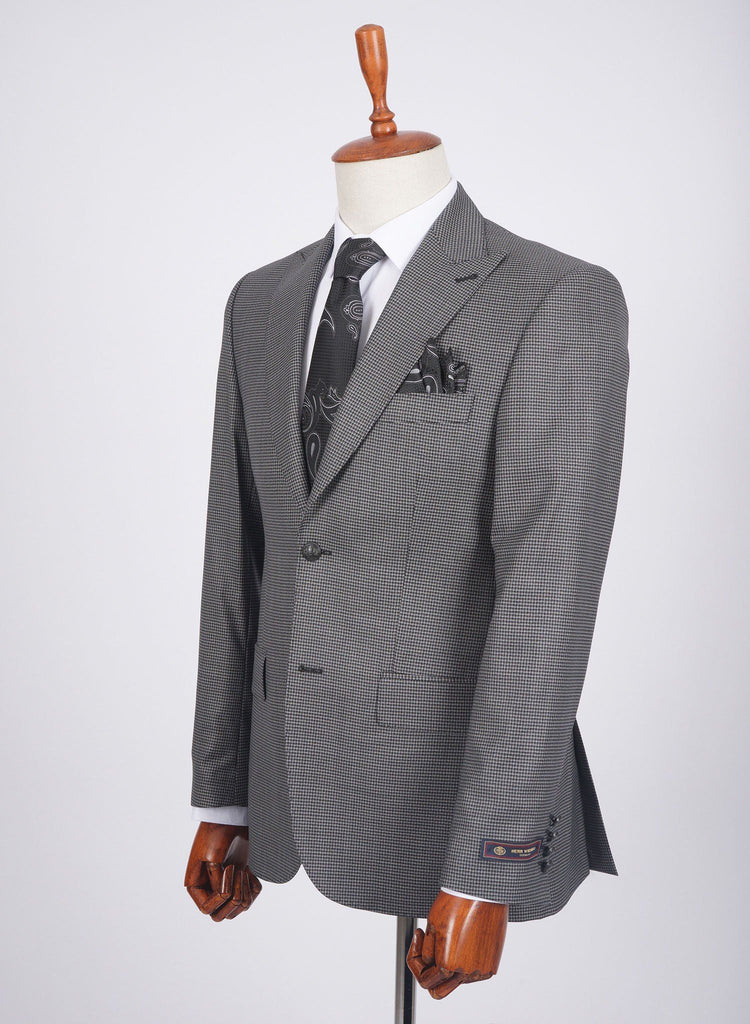 Mid-Slim Two Button Peak Lapel Wool Jacket in Micro Pattern - HerrWidman -#color_grey