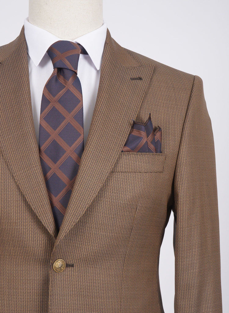 Mid-Slim Two Button Peak Lapel Wool Jacket in Micro Pattern - HerrWidman -#color_brown