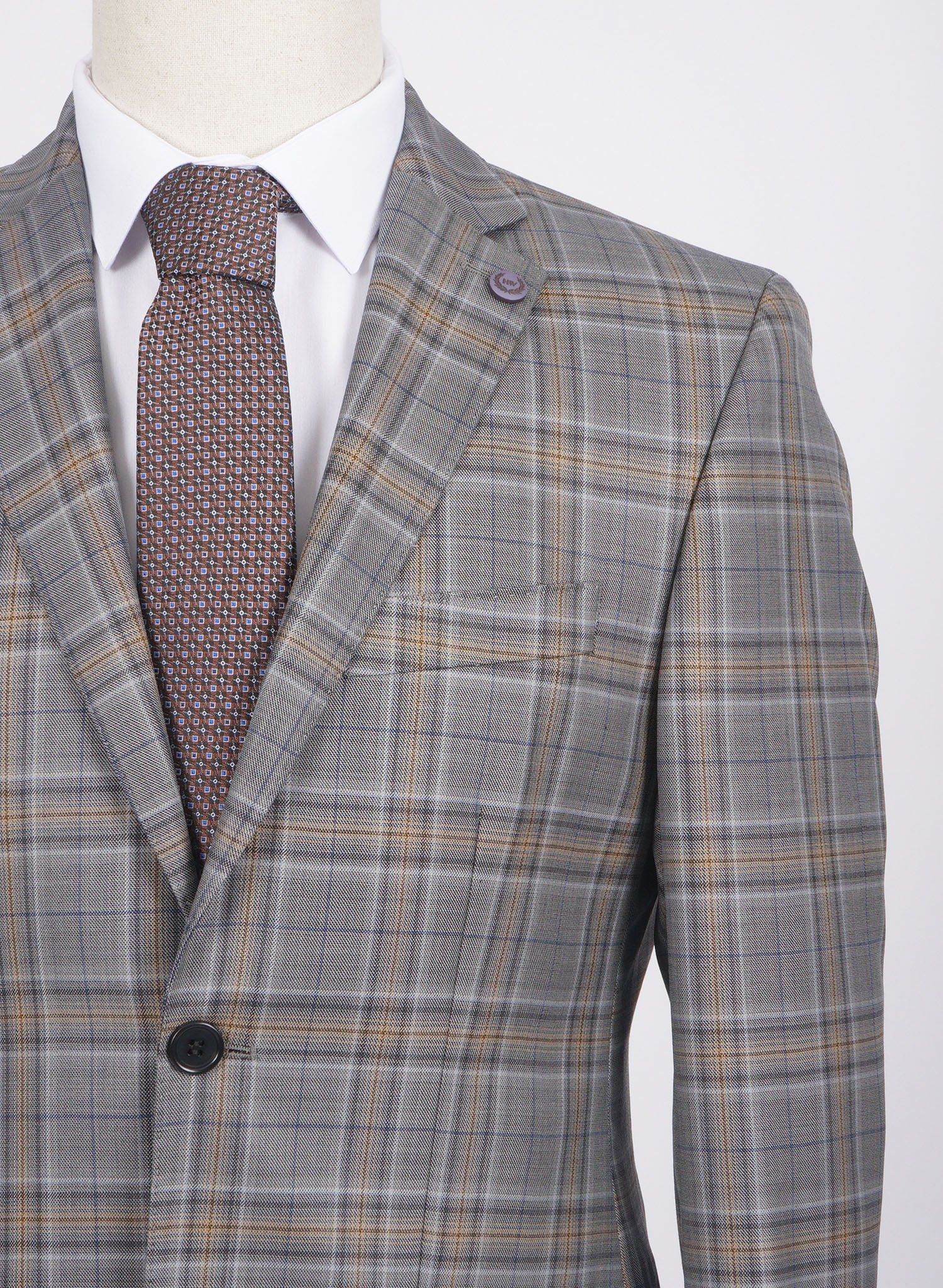 Mid-Slim Two Button Wool Jacket in Checked Pattern - HerrWidman -#color_grey