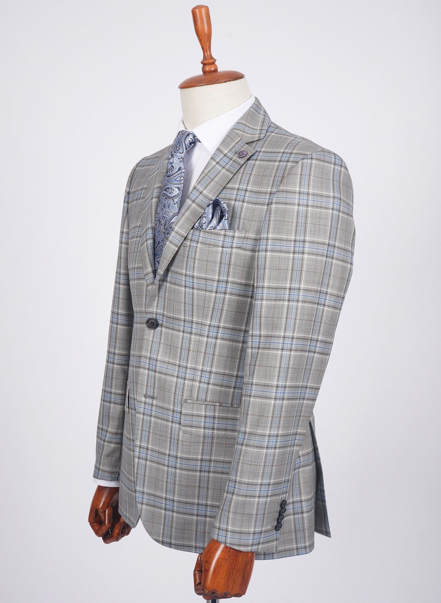 Mid-Slim Two Button Wool Jacket in Checked Pattern - HerrWidman -#color_cloudy-grey