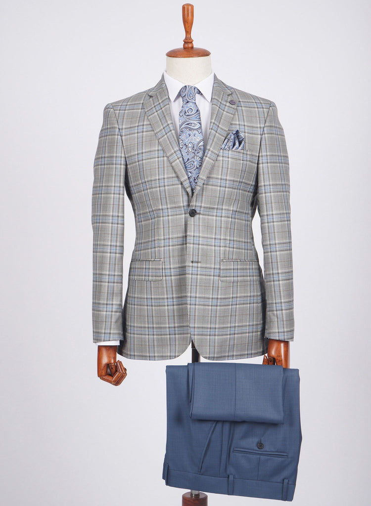 Mid-Slim Two Button Wool Jacket in Checked Pattern - HerrWidman -#color_cloudy-grey