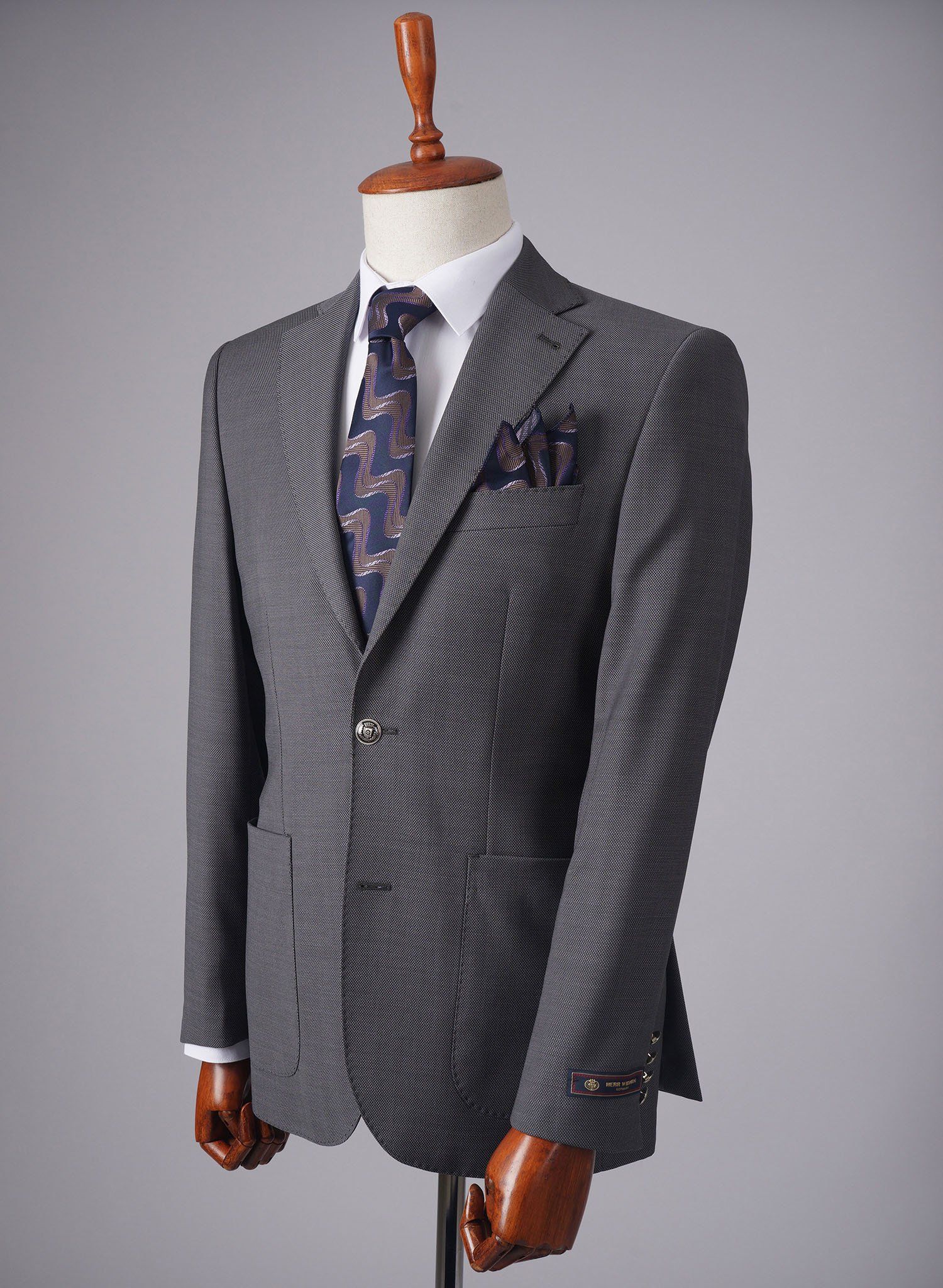 Mid-Slim Two Button Patch Pocket Wool Jacket in Micro Pattern - HerrWidman -#color_grey